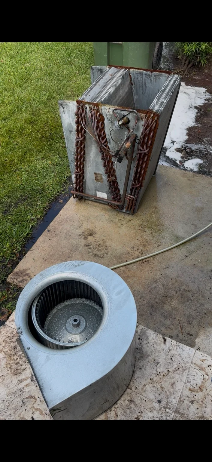 Removed evaporator coil and blower assembly during service