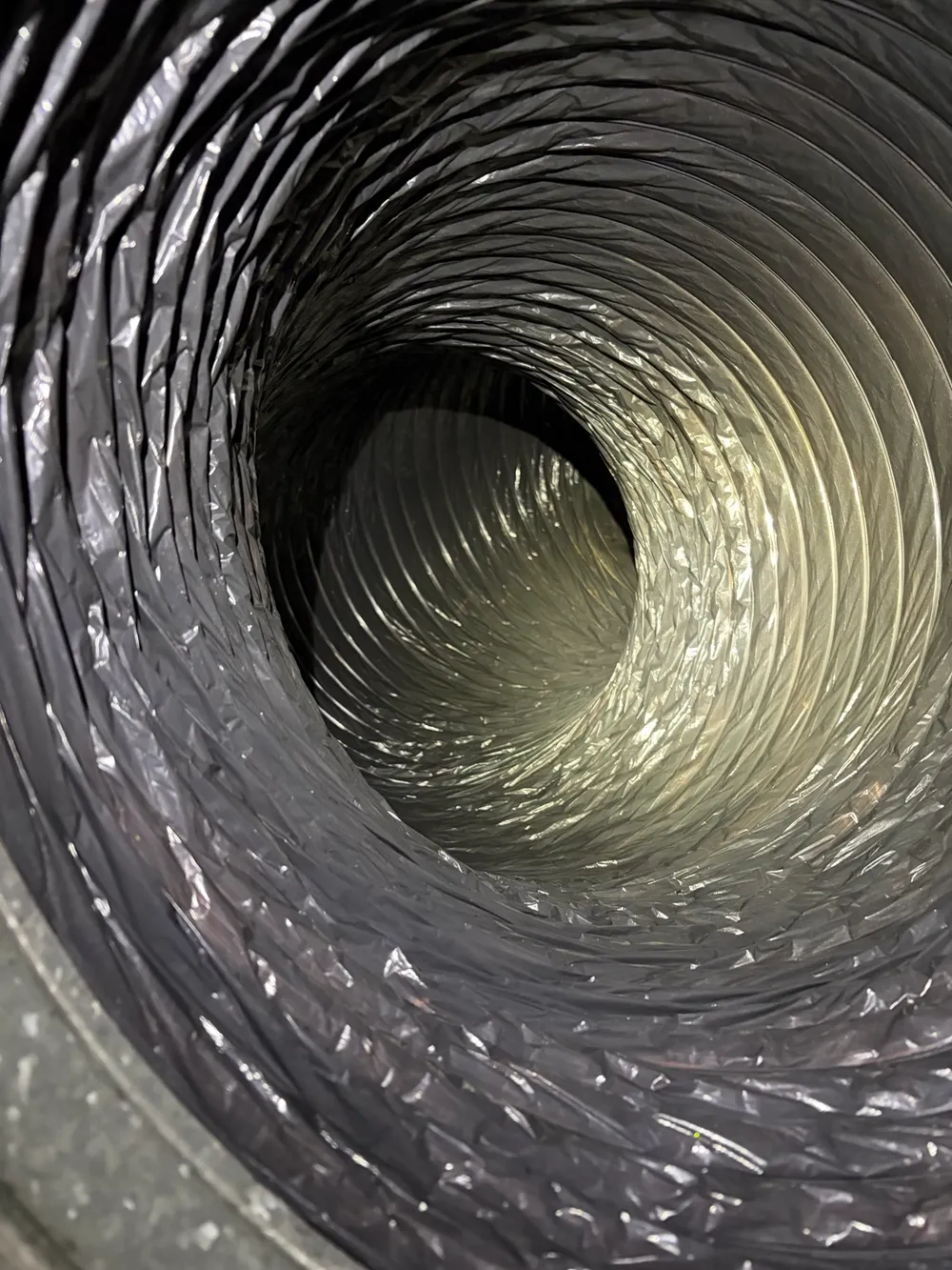 The same flexible air duct interior after cleaning